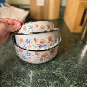 Floral Enamel Mixing Bowls - Set of 3